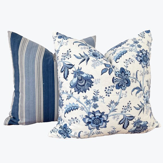 Blue Striped Pillow Cover Blue and Beige Pillow Covers - Etsy | Etsy (US)