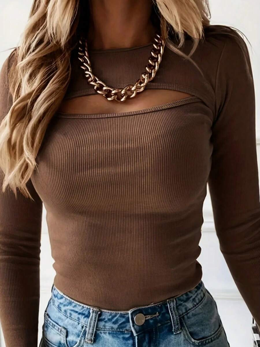 INAWLY Cut Out Front Tee | SHEIN