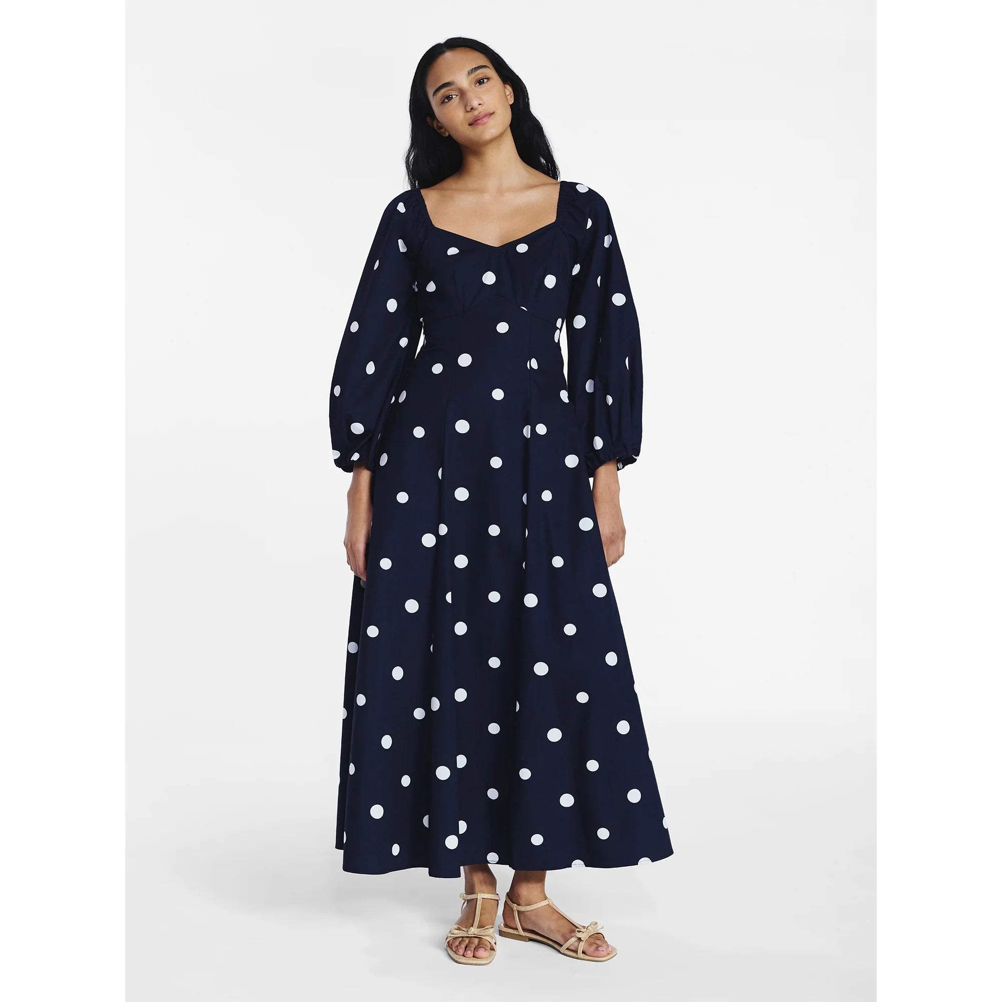 Free Assembly Women's and Women's Plus Cotton Polka Dot Maxi Dress with Puff Sleeves, Size-XS-4X | Walmart (US)