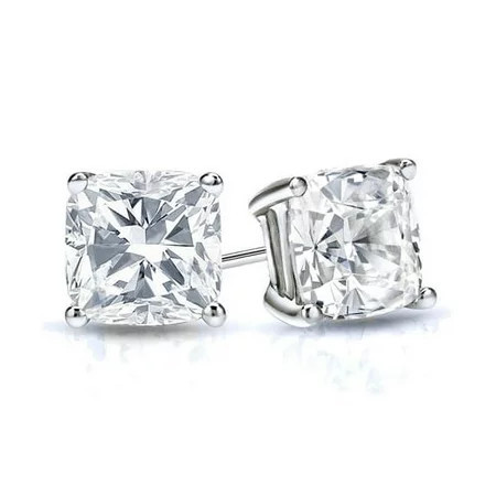 Prong Set Stud Earrings with Simulated Cushion Cut Diamond by Diamond Essence set in Sterling Silver 5 Cts.t.w. | Walmart (US)