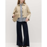 M&S Jersey Wide Leg Trousers with Stretch Dark Navy | Marks & Spencer (UK)