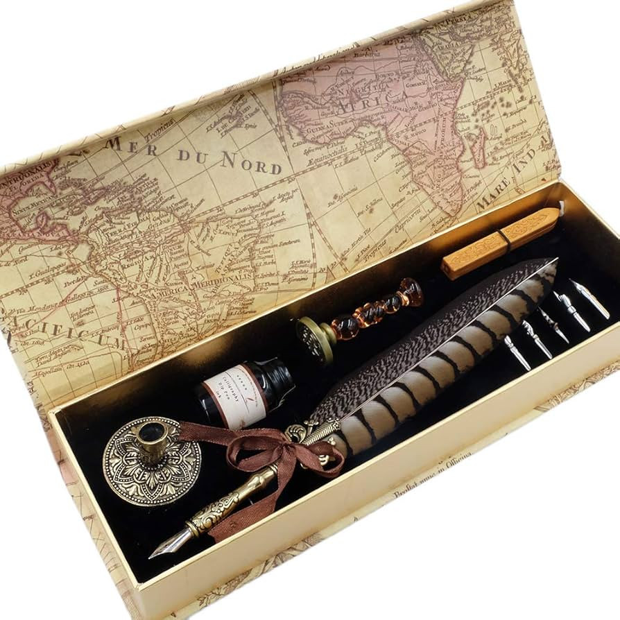 GC QUILL Antique Quill Pen Unique Half-Patterned Feather Pen Set with 6 Nibs 1 Bottle of Ink 1 Se... | Amazon (US)