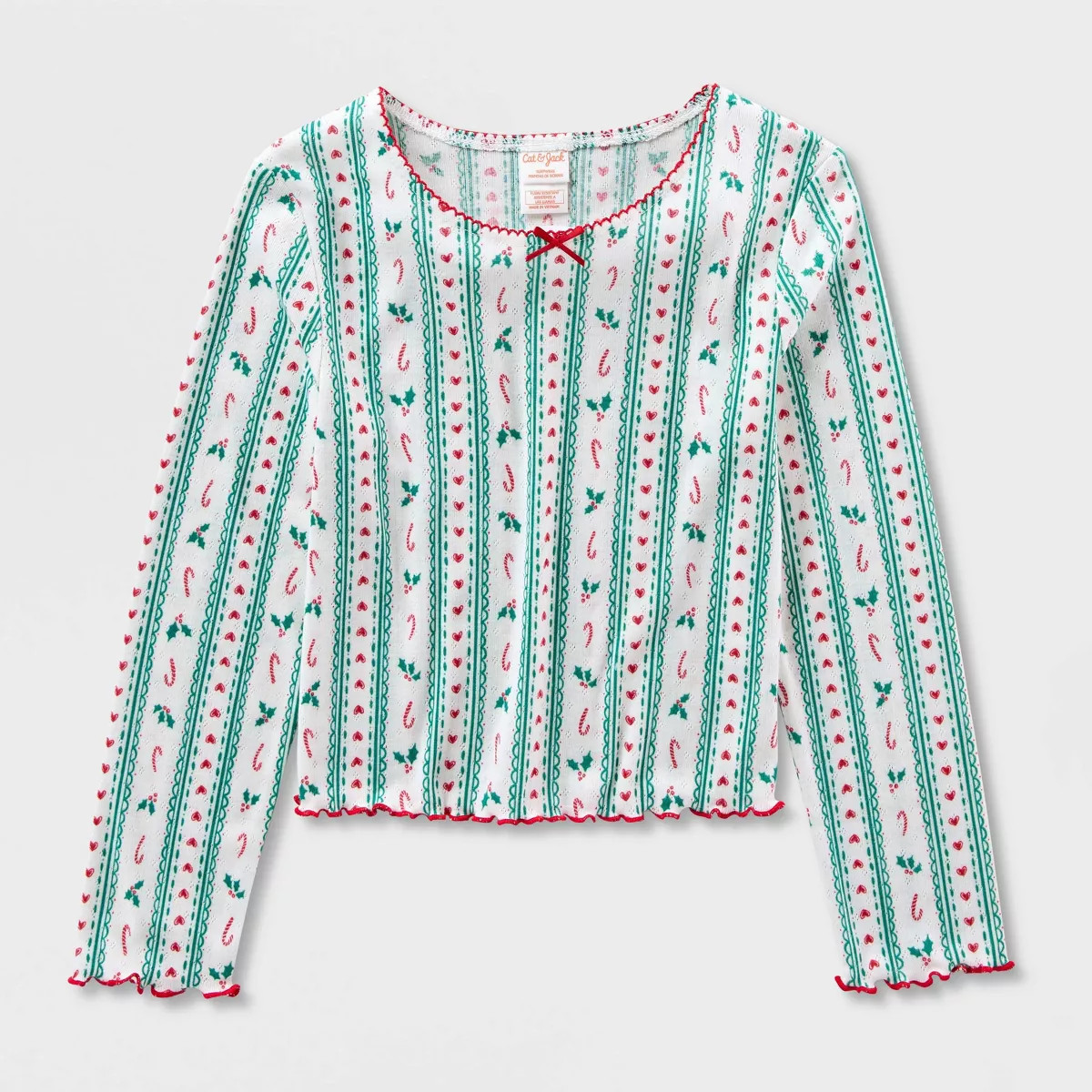 Girls' Holiday Mistletoe Long Sleeve Pointelle 2pc Pajama Set - Cat & Jack™ Cream M | Target