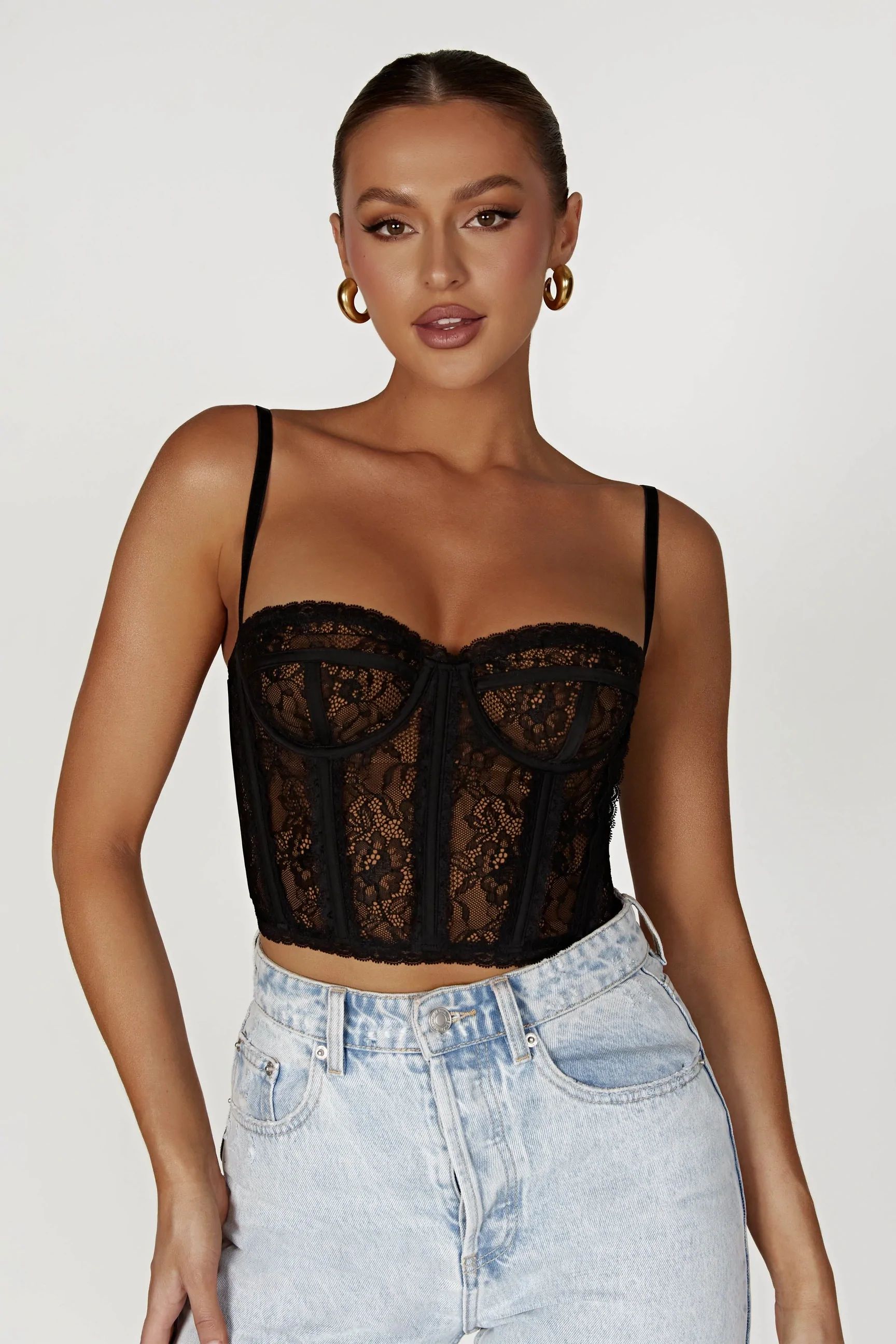 Sansa Lace Bustier - Black | MESHKI (US & UK)