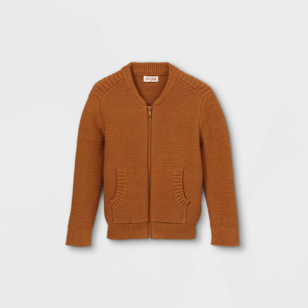 Toddler Boys' Sweater Knit Zip-Up Bomber Jacket - Cat & Jack Heather Gold 18M | Target