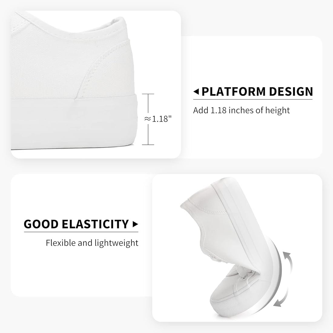 HYPOCRUTE Women’s White Platform Sneakers Canvas Slip On Shoes Low Top Casual Sneakers Elastic ... | Amazon (US)