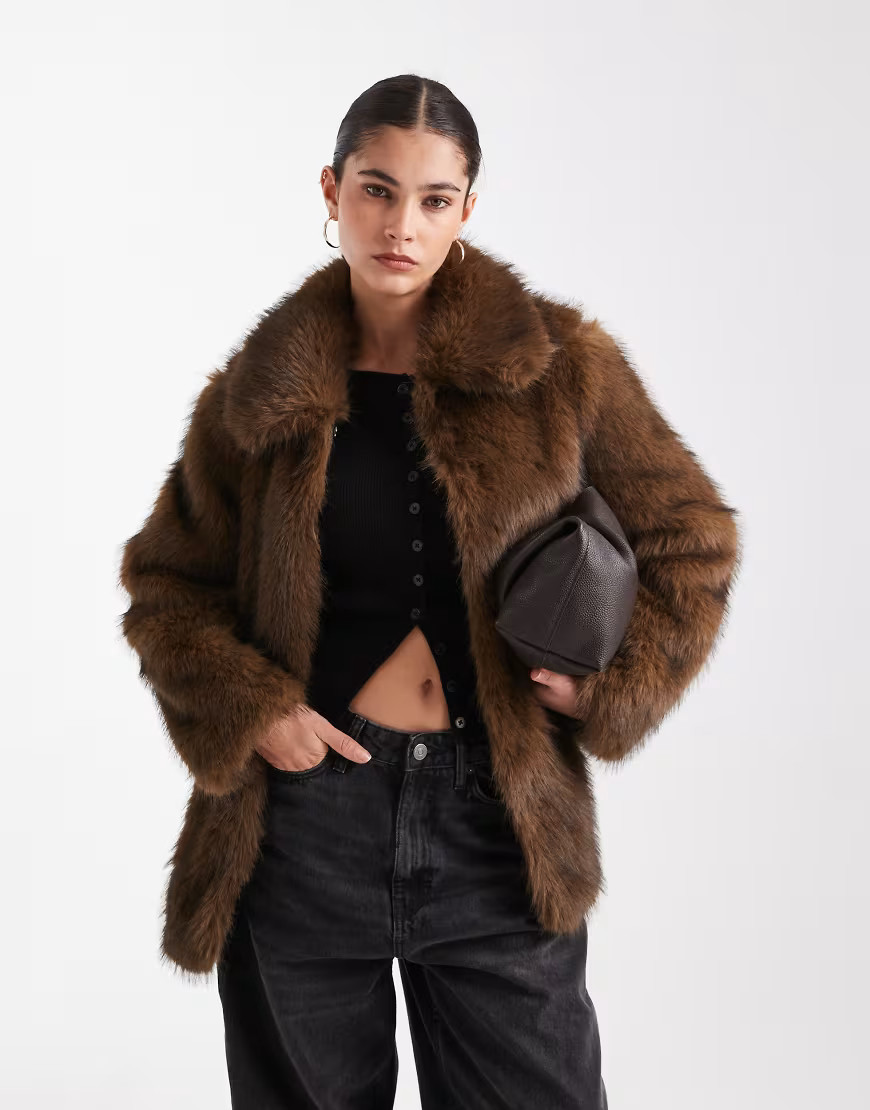 Vero Moda super soft fluffy faux fur jacket in brown | ASOS (Global)