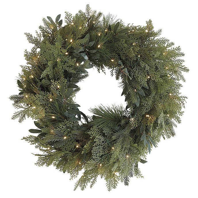 Prelit Mixed Cedar 24" Wreath | Ballard Designs, Inc.