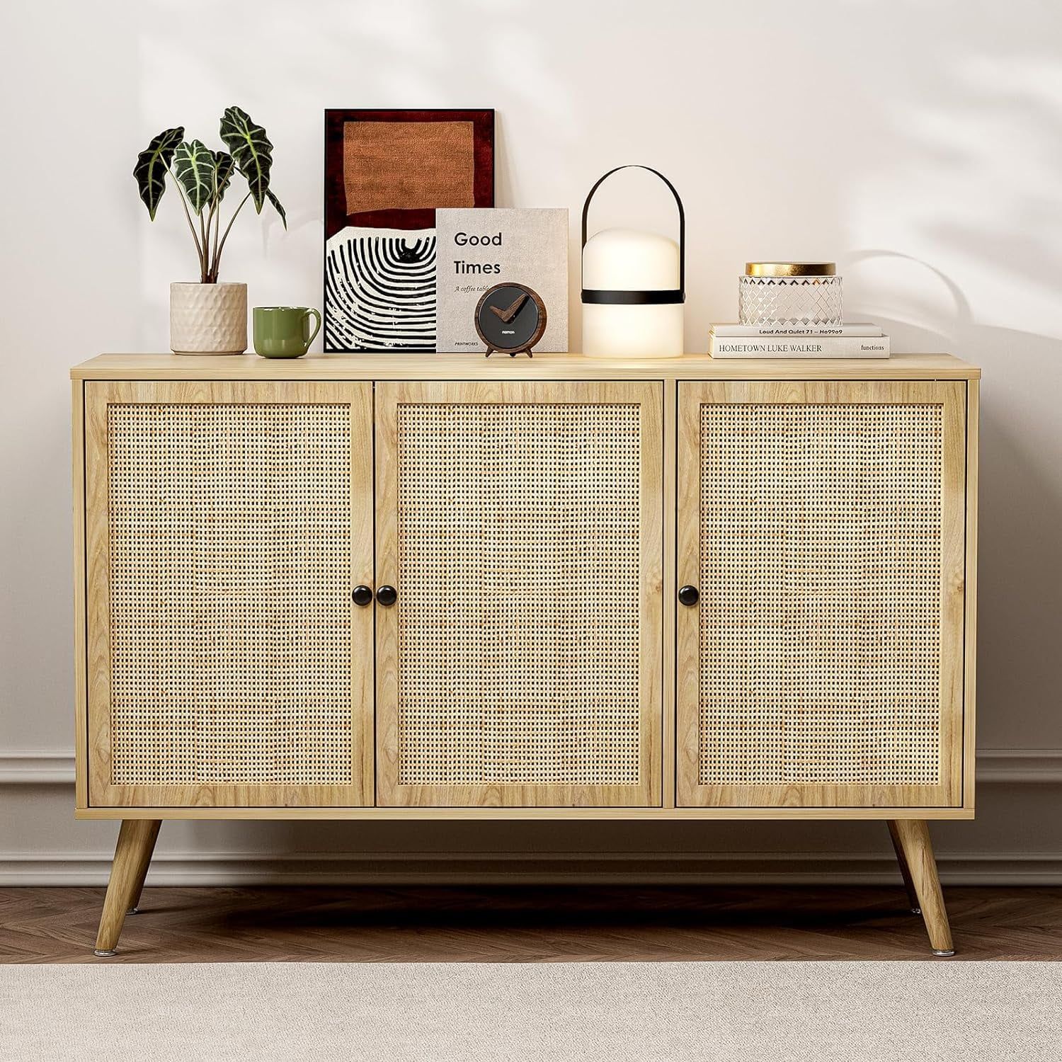 IKIFLY Accent Storage Cabinet with Handmade Natural Rattan Doors, Boho Sideboard Buffet Console T... | Walmart (US)