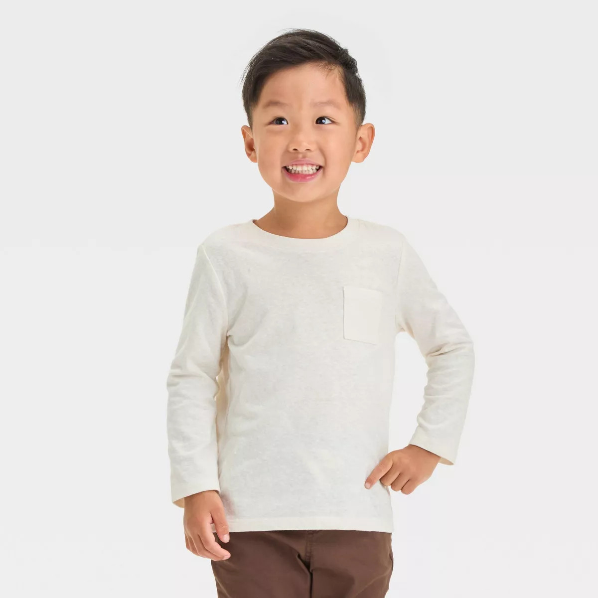Toddler Boys' Long Sleeve Pocket T-Shirt - Cat & Jack™ Light Beige | Target