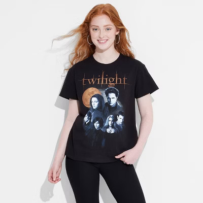 Women's Twilight Short Sleeve Graphic T-Shirt - Black XS: Crew Neck, Knit Cotton, Below Hip Length | Target