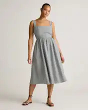 100% European Linen Fit & Flare Midi Dress in Classic Mini Gingham | Quince