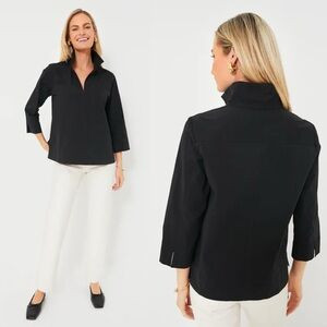 Black Cotton Stand Collar Top | Classic Minimalist Wardrobe Staple (S) | Poshmark