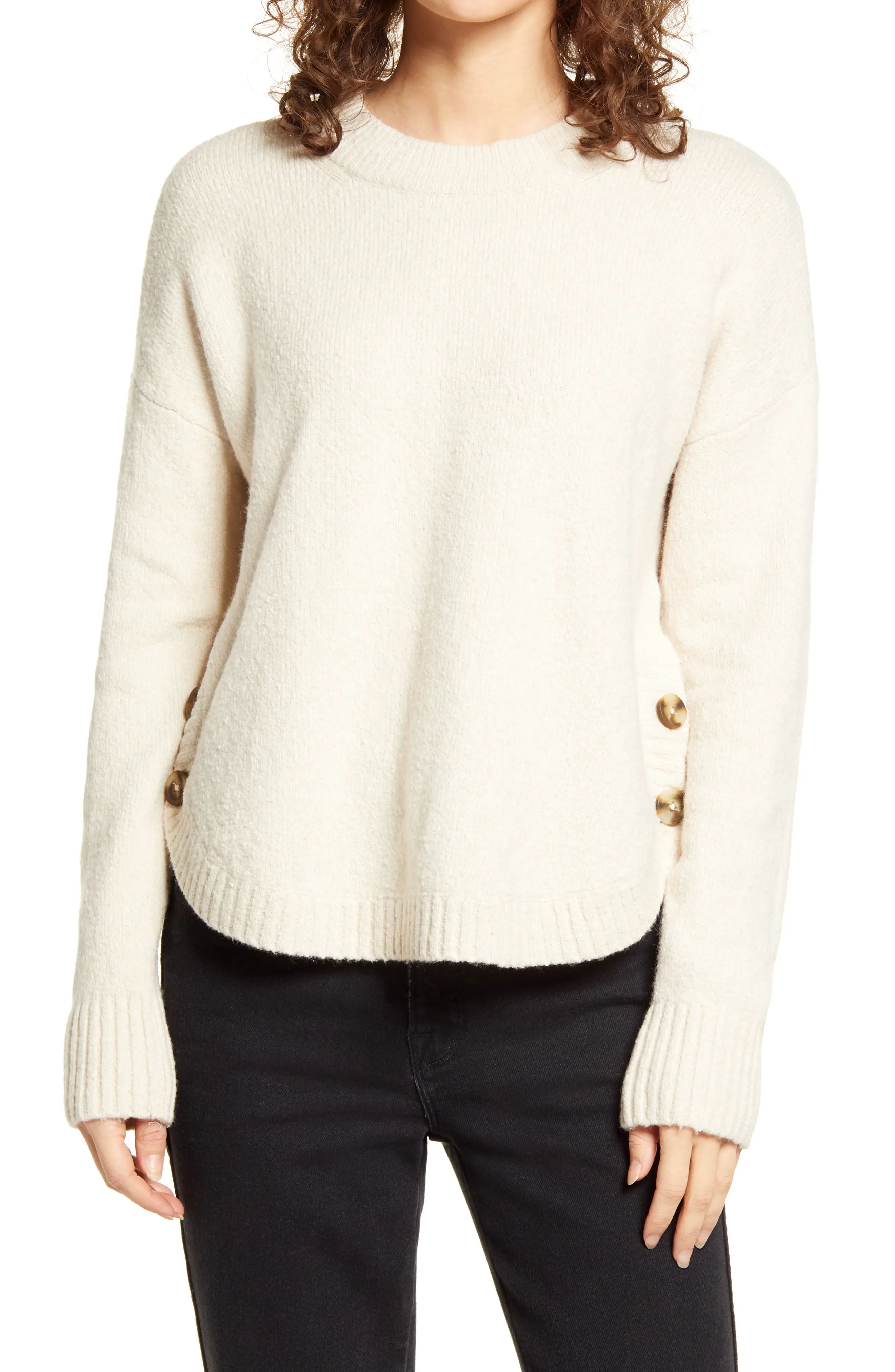 Women's Madewell Demi Side Button Sweater, Size Small - Beige | Nordstrom