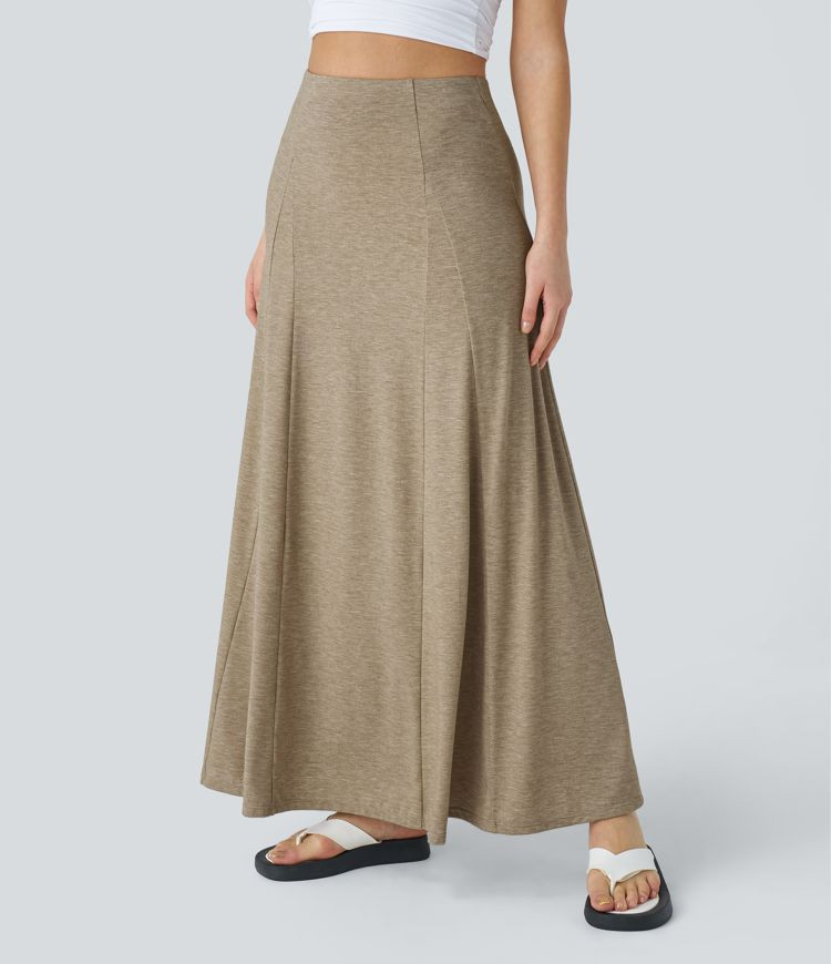 High Waisted Side Zipper Maxi Casual Flare Skirt | HALARA