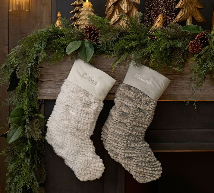 Honeycomb Faux Fur Stockings | Pottery Barn (US)