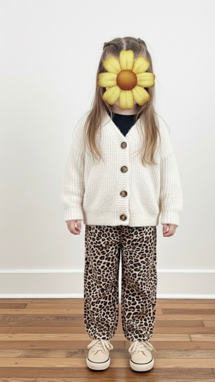 How adorable is this little leopard print moment paired with the ultimate cozy chunky cardigan? This outfit is perfect for winter days, family photos, or just staying comfy and stylish at home. The neutral cream knit cardigan is a winter fashion staple that can be mixed and matched with anything! We've paired it with these fun, trending wide-leg leopard print pants and simple canvas sneakers for a playful but put-together look.

#LTKSeasonal #LTKootd #LTKKids