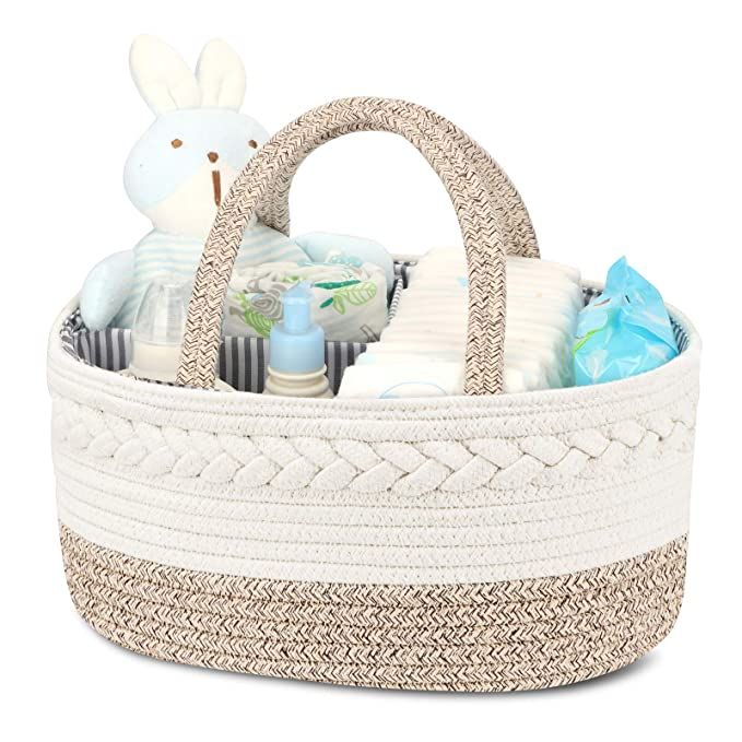 Diaper Caddy Organizer for Baby, Cotton Rope Diaper Basket Caddy, Changing Table Diaper Storage C... | Amazon (US)