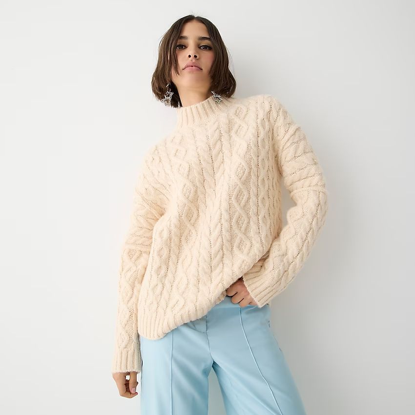 Oversized cable-knit turtleneck sweater | J.Crew US