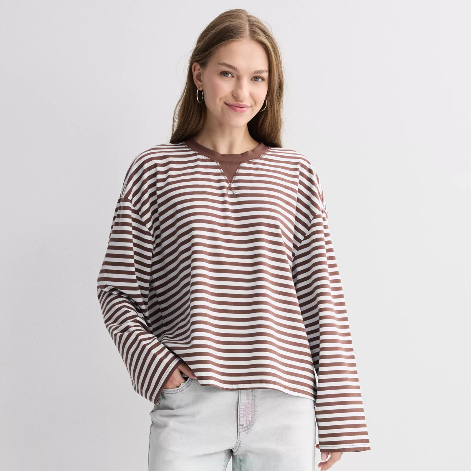 Juniors' Pink Republic Oversized Stripe Long Sleeve Top | Kohl's
