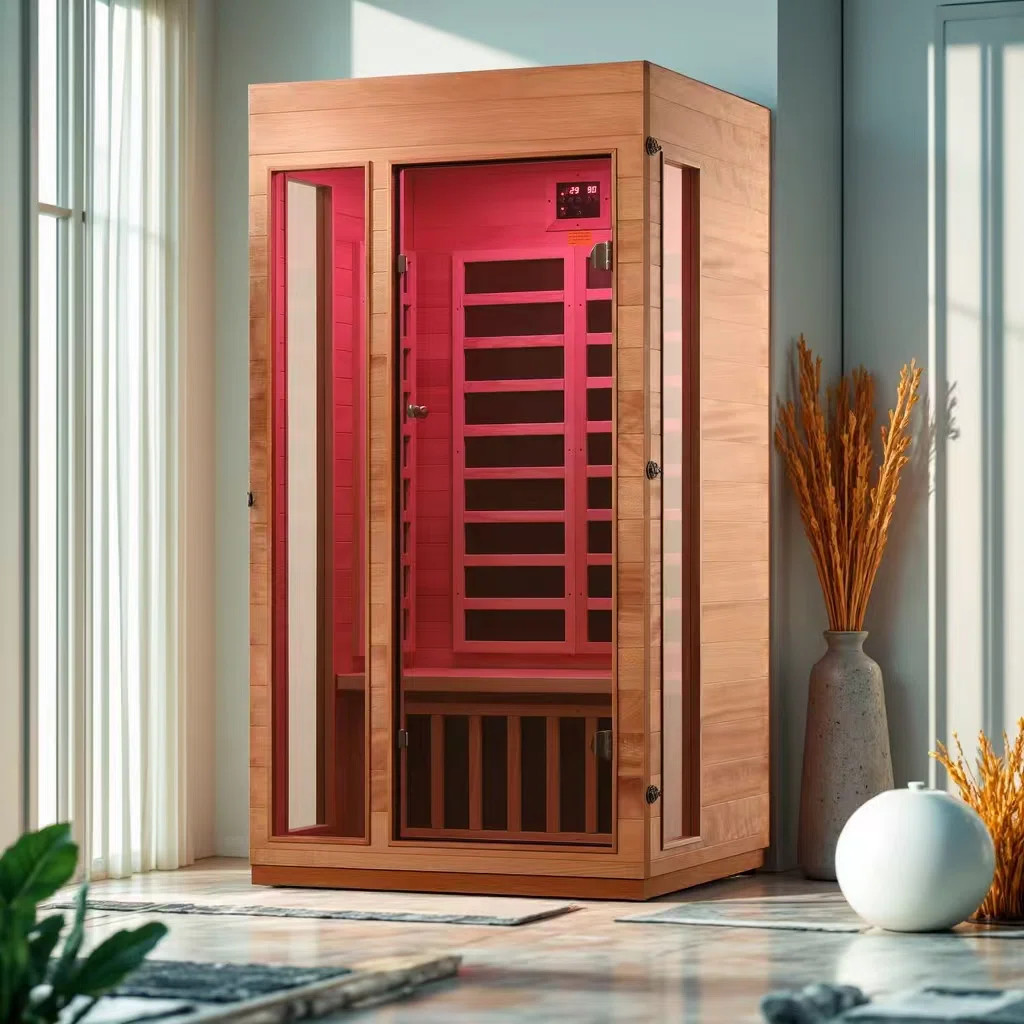 Hongyuan 1  Person Far Infrared Sauna Indoor Bluetooth 5 of Low EMF Heaters Sauna In Okoume & Hem... | Wayfair North America