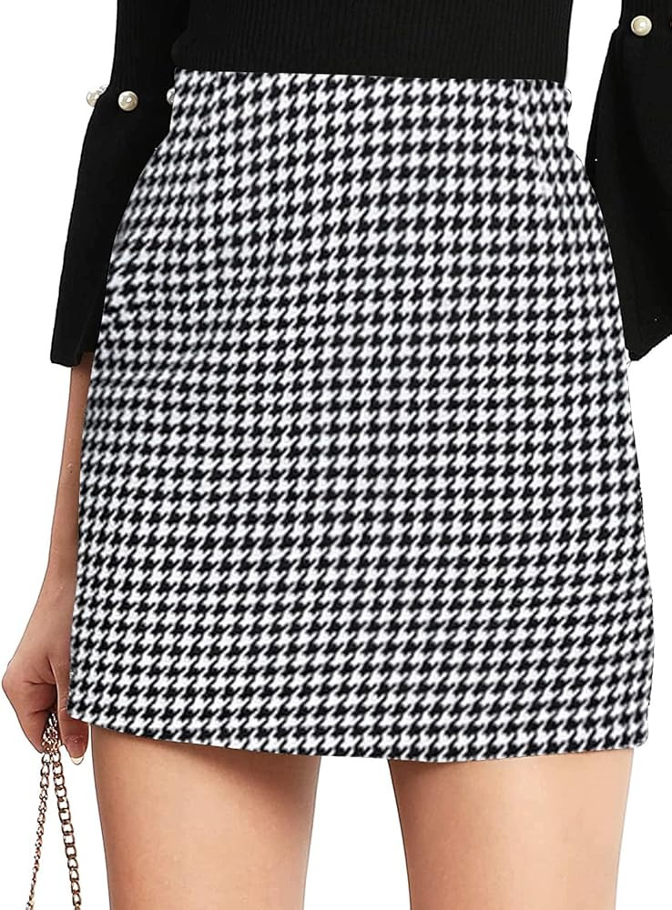 Floerns Women's Plaid High Waist Bodycon Mini Skirt | Amazon (US)