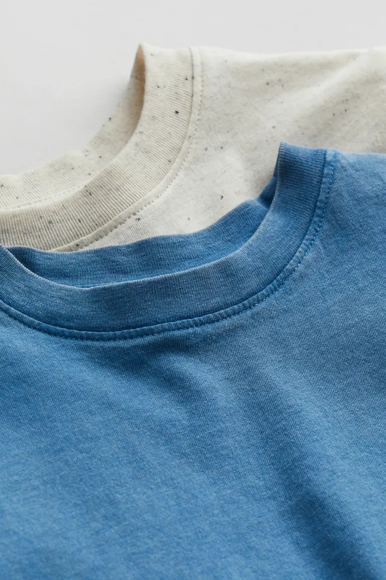 2-pack Cotton Jersey T-shirts - Round Neck - Short sleeve - Natural white/blue - Kids | H&M US | H&M (US + CA)