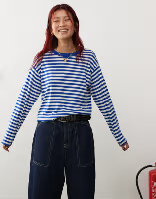Monki long sleeve top in blue and white stripes | ASOS | ASOS (Global)