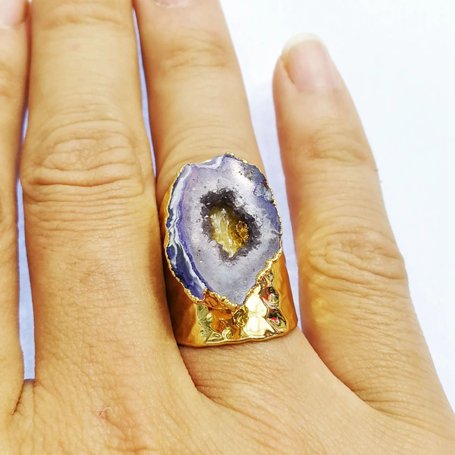 Geode ring, druzy ring, raw crystal ring, electroformed  geode ring, raw stone ring, crystal copp... | Etsy (US)