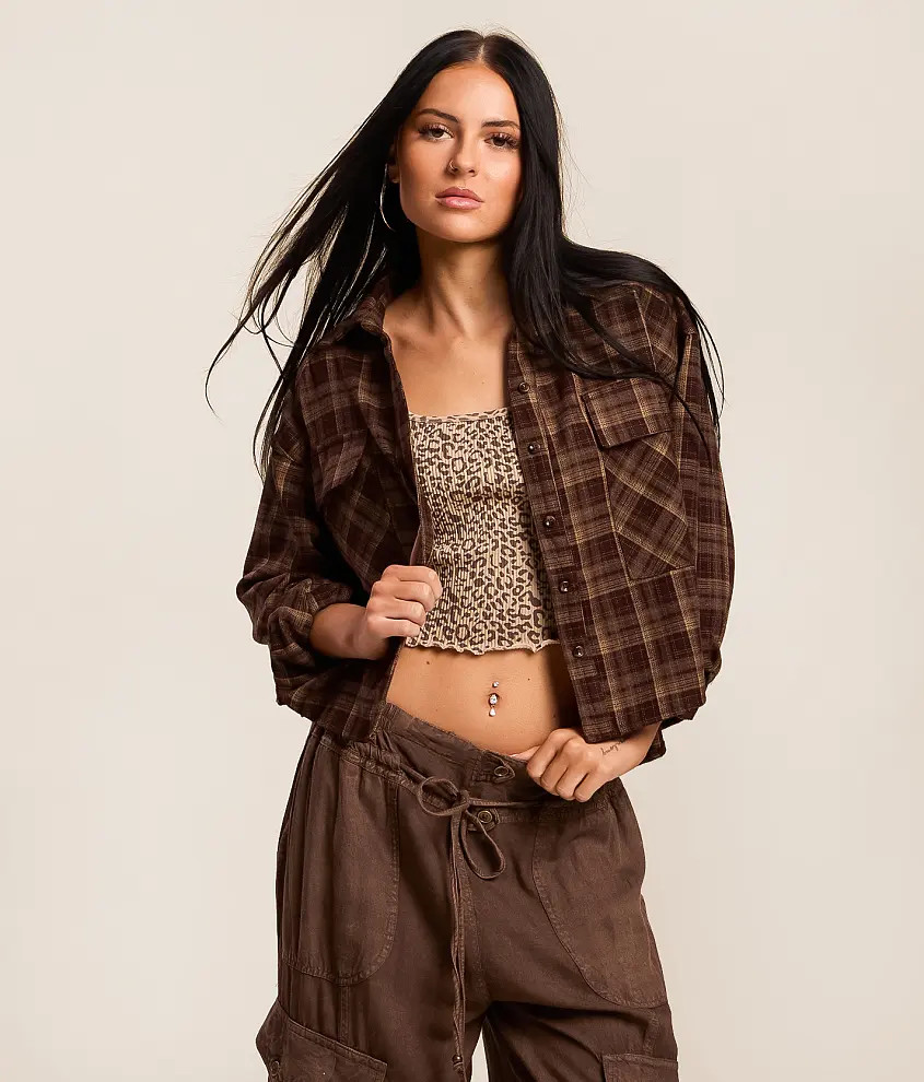 Medium Chocolate Plaid Cropped Shirt | Buckle