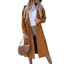 BZB Women's Long Coat Notched Lapel Collar Double Breasted Pea Coat Winter Elegant Wool Blend Ove... | Amazon (US)