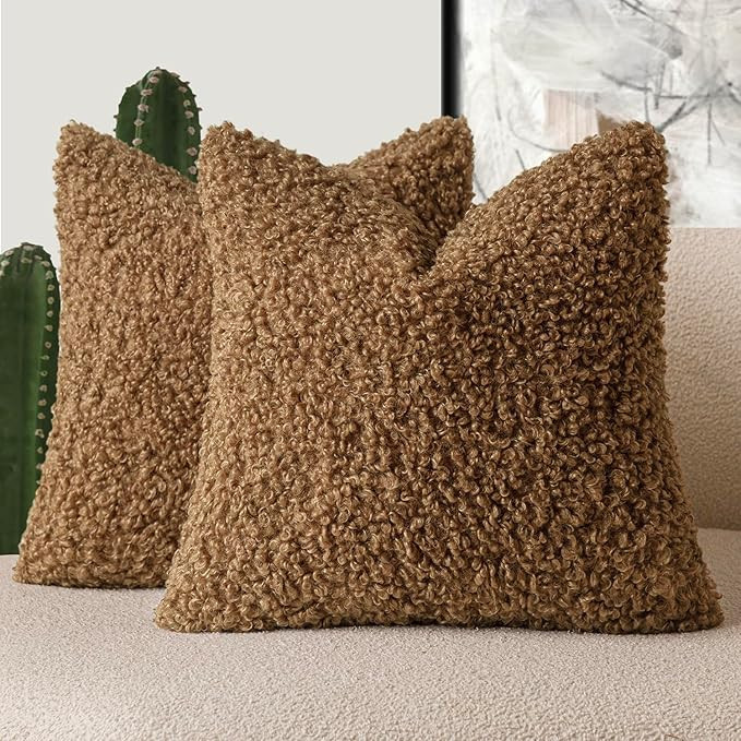 Foindtower 2 Pieces 22x22 Inch Dark Bronze, Faux Fur Throw Pillow Cover Accent Sherpa Furry Pillo... | Amazon (US)