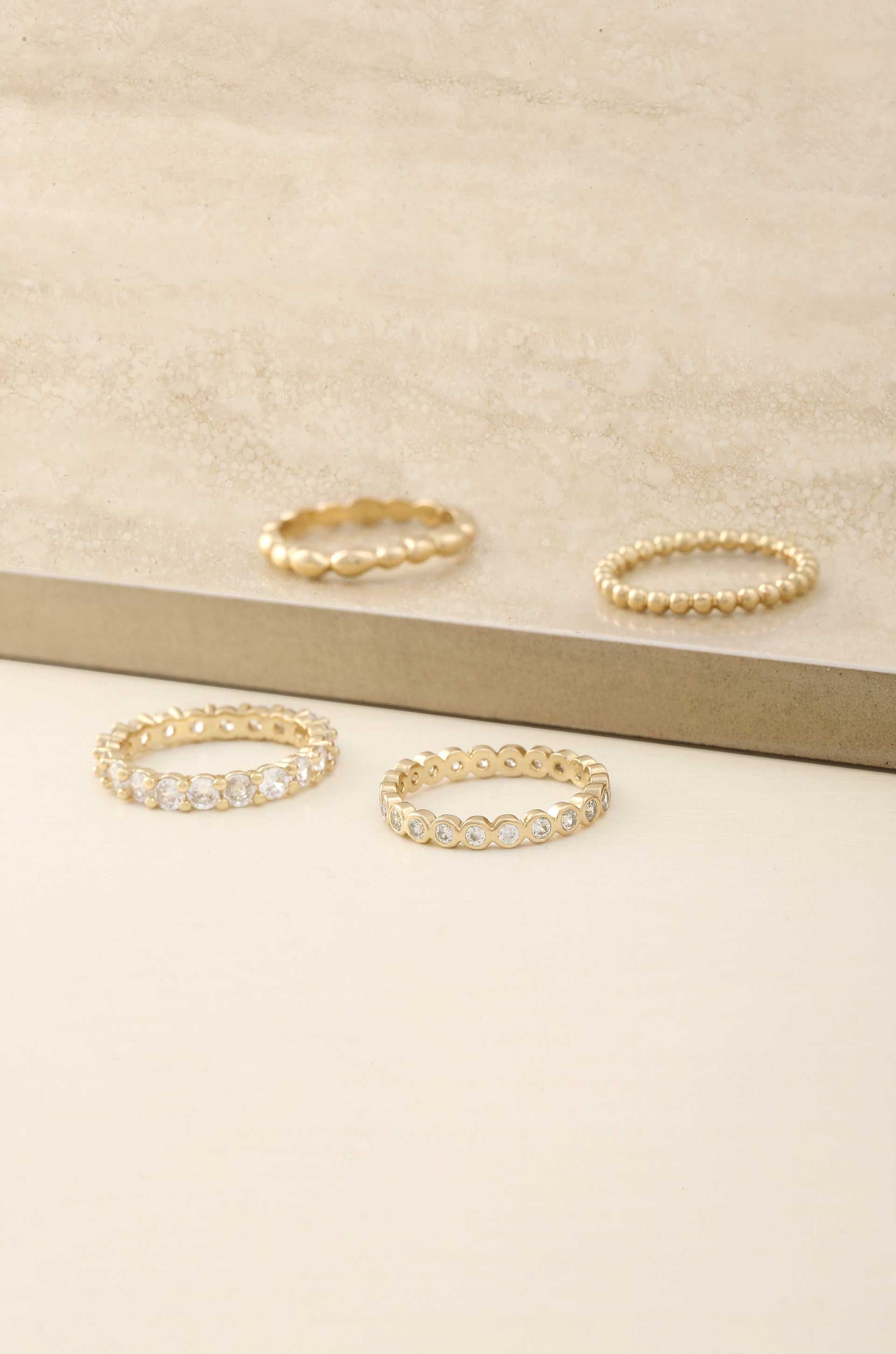 Mini Crystal Essentials 18k Gold Plated Ring Stack | Ettika