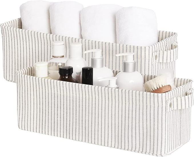StorageWorks Narrow Storage Bins, Small Basket for Closet and Shelves, Fabric Organizer with Hand... | Amazon (US)