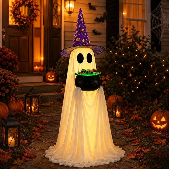 Halloween Candy Ghost Decor with Lighted Cauldron - 53'' Large Ghost Decor | Light-Up Ghost Outdo... | Amazon (US)