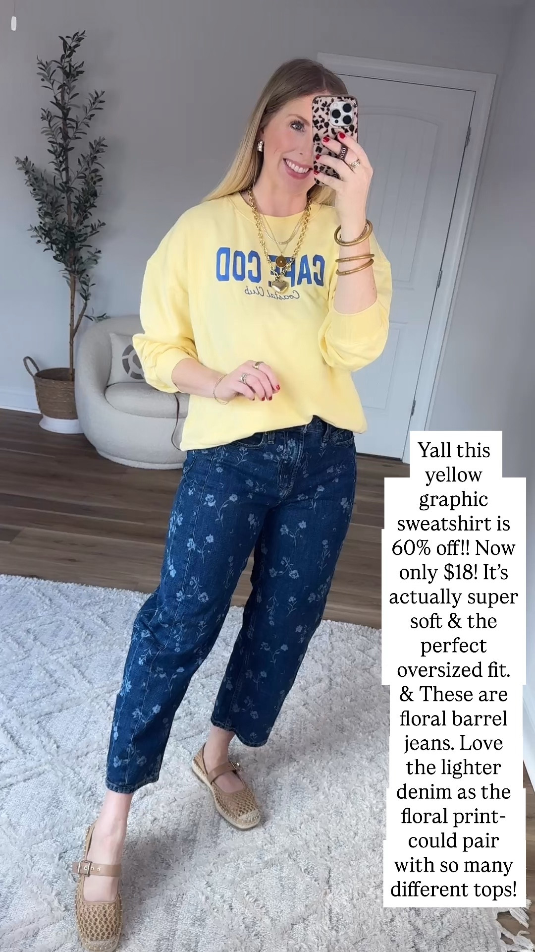 Old navy outfit, old navy try on, yellow graphic sweatshirt, floral barrel jeans 

#LTKmomlife #LTKootd #LTKSaleAlert