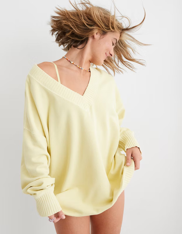 Aerie Down-To-Earth V-Neck Sweatshirt | American Eagle Outfitters (US & CA)