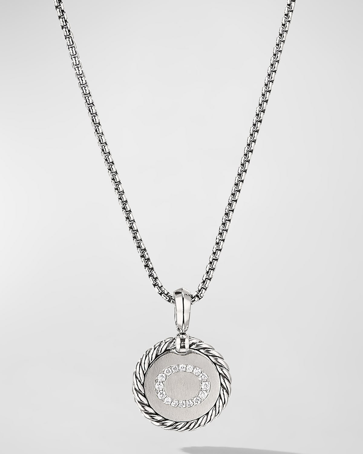 18mm Initial Cable Collectibles Charm Necklace with Diamonds in Silver | Neiman Marcus