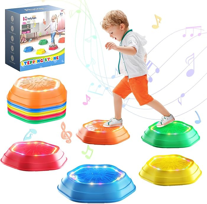 Holyton Upgraded Music Light-Up Stepping Stones for Kids, 5-Pack Sensory Balance Toys with Batter... | Amazon (US)