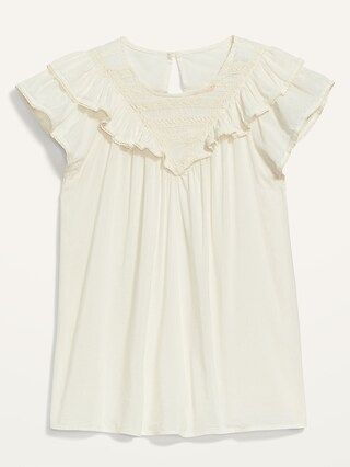 Ruffled Lace-Trim Short-Sleeve Blouse for Women | Old Navy (US)