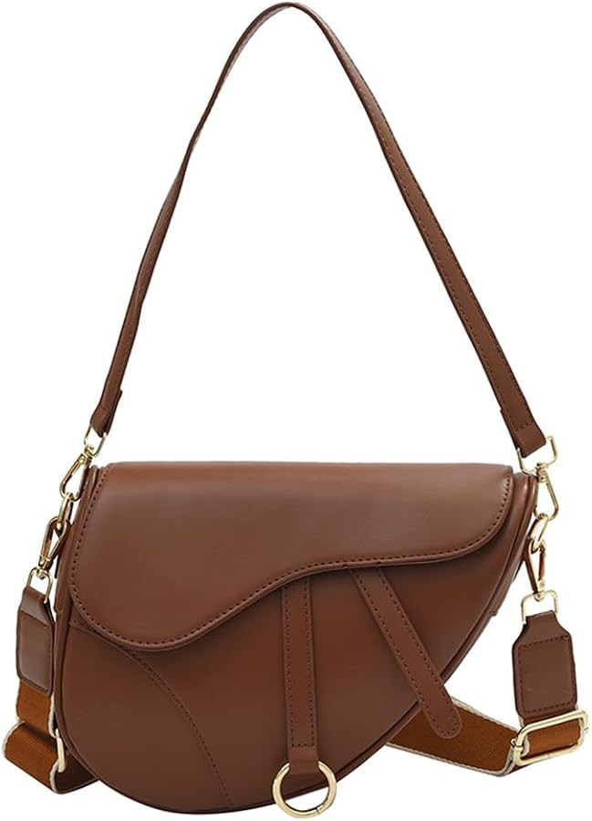 Saddle Bag with Crossbody Strap for Women Trendy PU Leather Satchel Bag Saddle Underarm Handbag C... | Amazon (US)