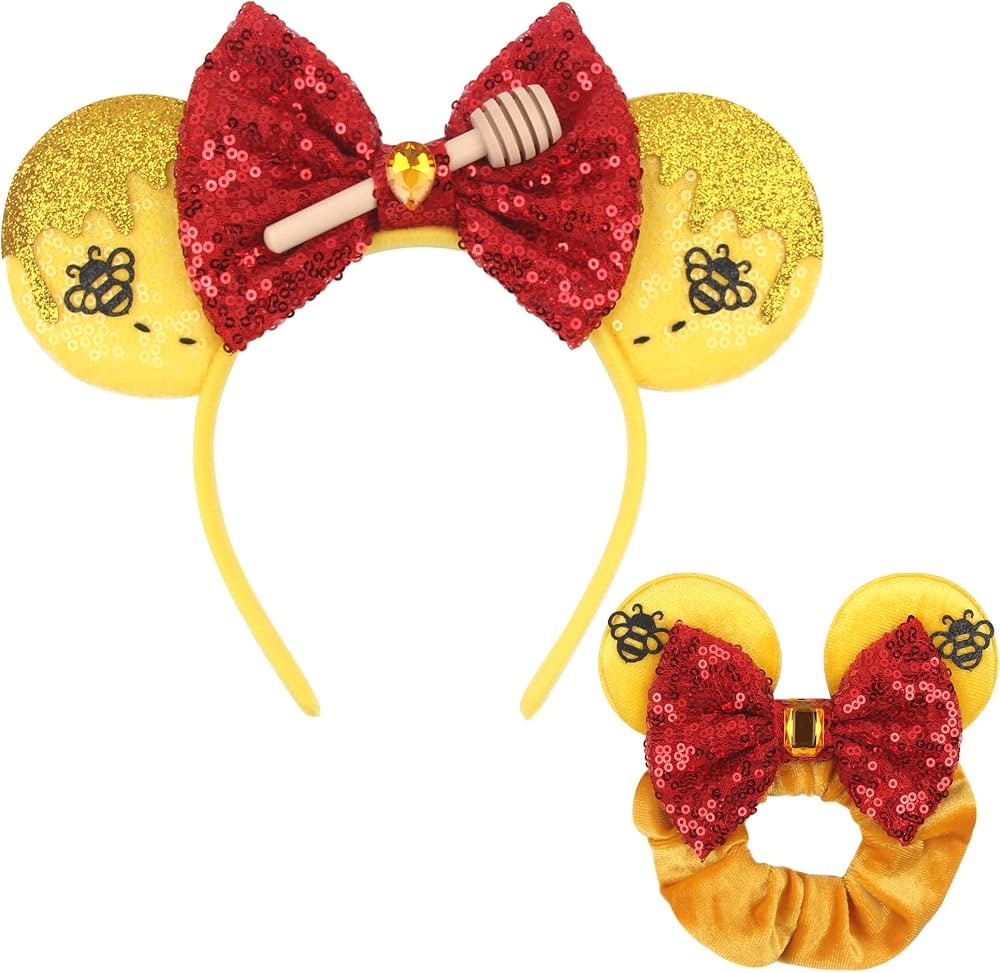 zhezesmila Pooh Ears Headbands,Honey Bee Sequin Minn Ears Scrunchies,Yellow Bear Ears Headbands, ... | Amazon (US)