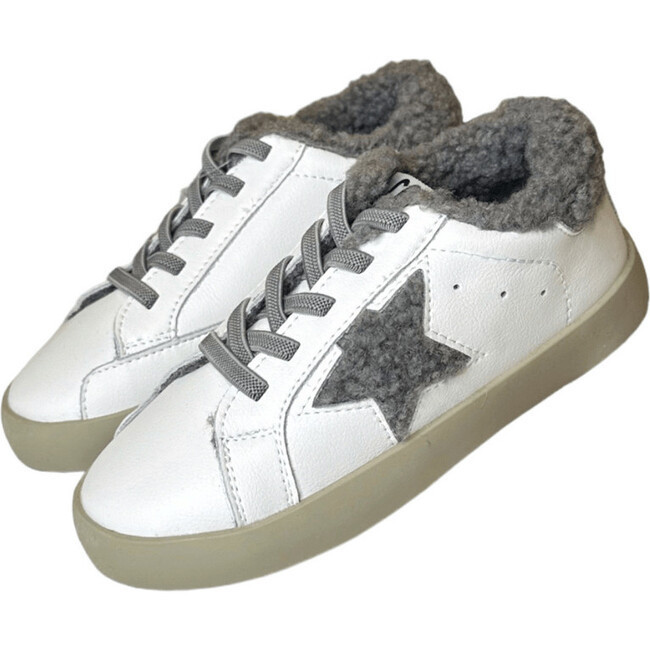 Lola + The Boys | Sherpa Lined Star High-Top Kids Sneakers, (White And Grey, Size US 5/EU 36) | Maisonette | Maisonette