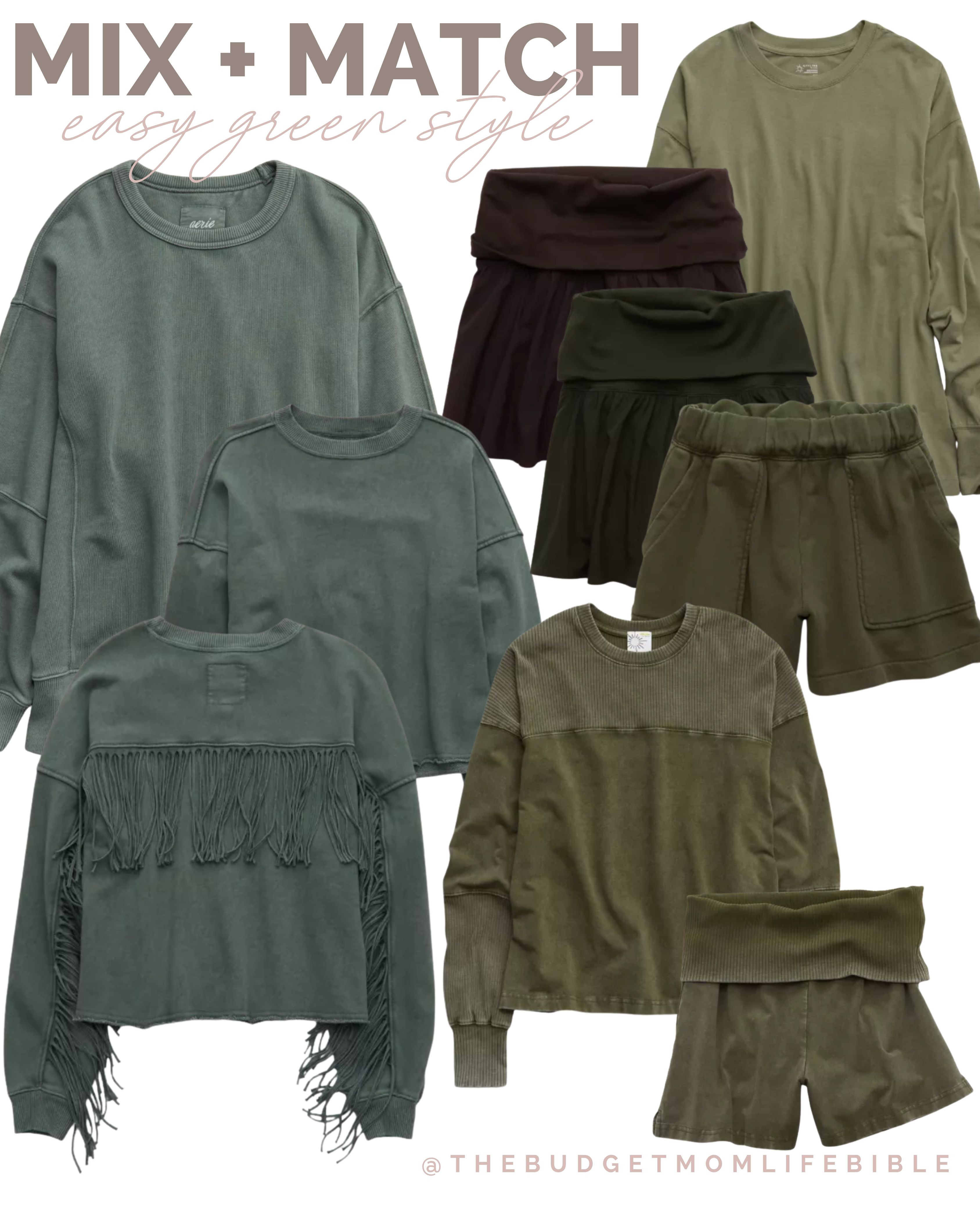 NEW Aerie + American Eagle Mix n' Match Sets for Spring/Summer - Olive Green Matching Sets

And… Right now get and EXTRA 35% OFF if you're a Real Rewards member too!

Spring dress, summer dress, easter dress, easter outfit, spring outfit, summer outfit, spring home, spring style, spring fashion, spring outfit, spring 2026, summer 2026, pink, pajamas, lounge, lounge set, matching set, matching sets, mix and match sets, aerie matching sets, American Eagle matching sets, easter shopping, summer outfit, summer outfits, summer style, vacation outfits, vacation style, travel outfit, travel style, denim shorts, shorts, joggers, folder pants, lounge shorts, comfy shorts 

 #LTKootd #LTKmomlife #LTKSaleAlert