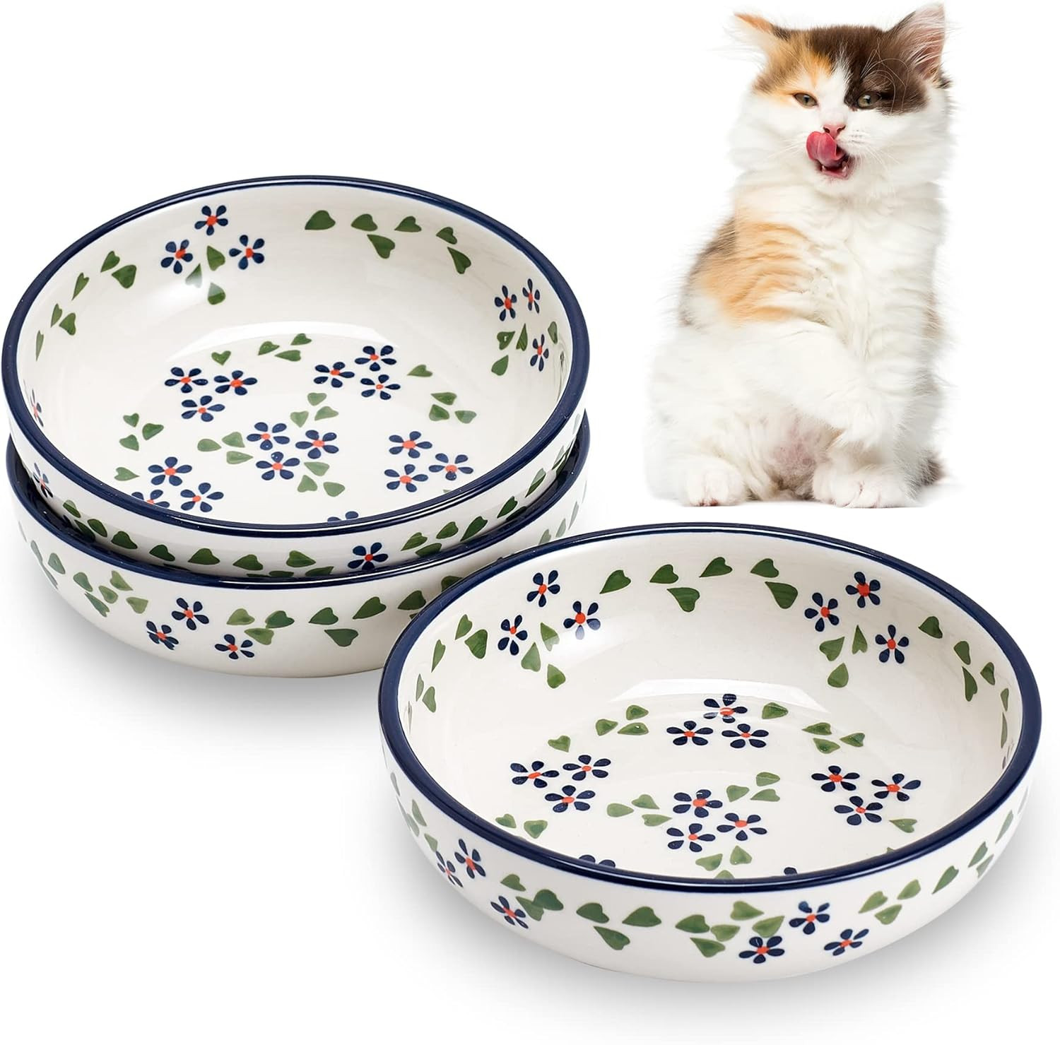 Ceramic Cat Bowls, Howise 5.3 in Cat Food Bowl, Cat Dishes for Food and Water, 3 Pack Shallow Pet... | Amazon (US)