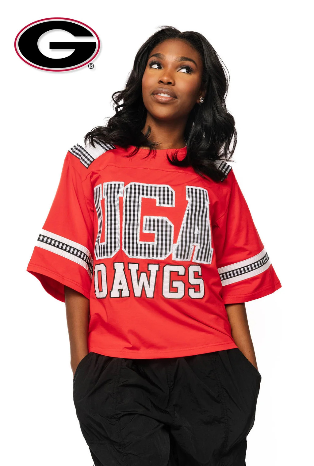 Licensed UGA Oversized Gingham Jersey Tee | Queen of Sparkles