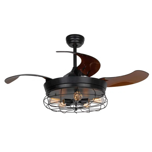 46" Schumaker Crystal Retractable 4 Blade Ceiling Fan with Remote, Light Kit Included | Wayfair North America