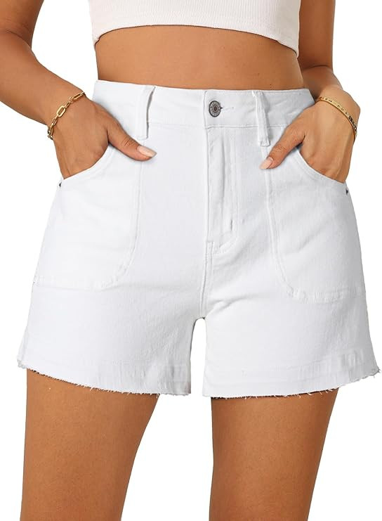Dokotoo Womens Jean Shorts Stretchy High Waisted 2025 Straight Leg Frayed Raw Hem Casual Denim Sh... | Amazon (US)