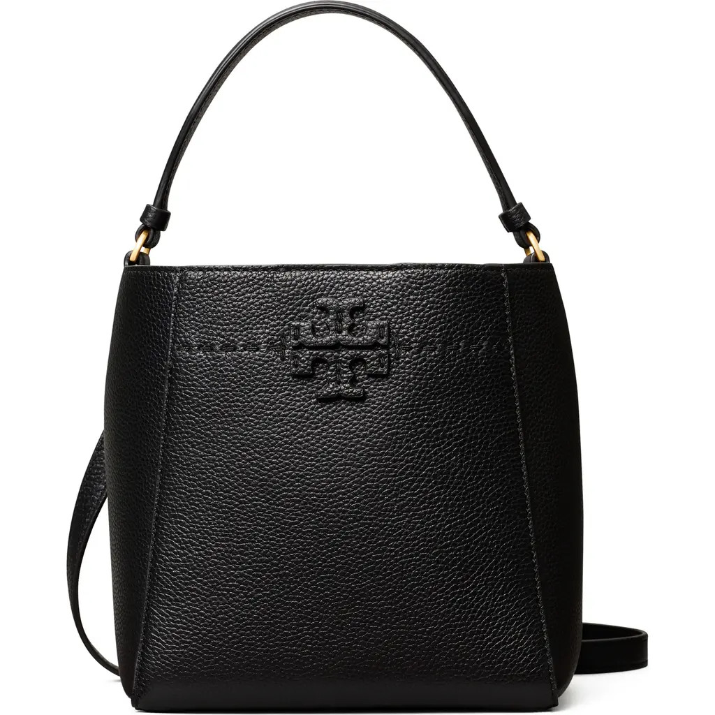 Tory Burch McGraw Small Leather Bucket Bag in Black at Nordstrom | Nordstrom
