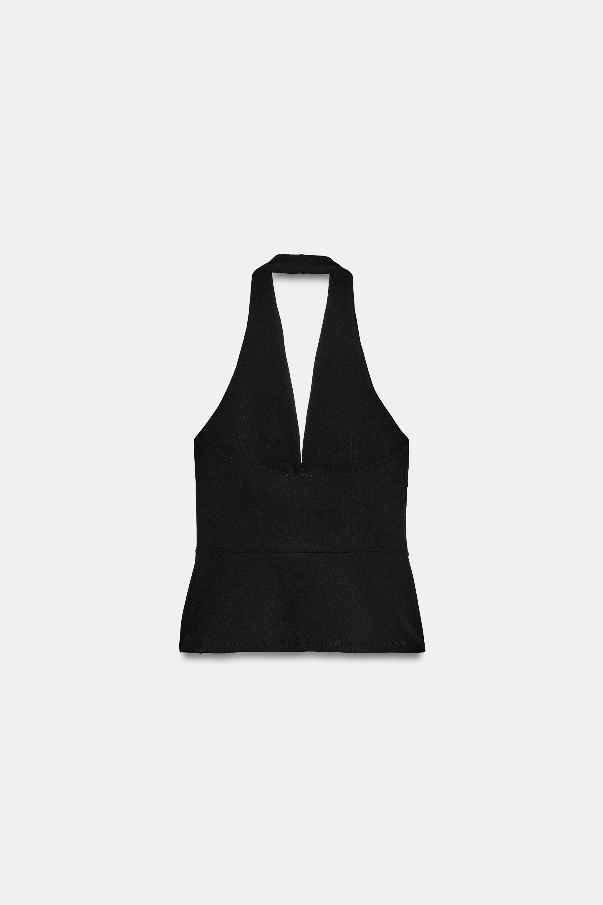 Top attillato con scollo halter e scollo a V profondo. Schiena scoperta. Chiusura frontale con ga... | Zara IT